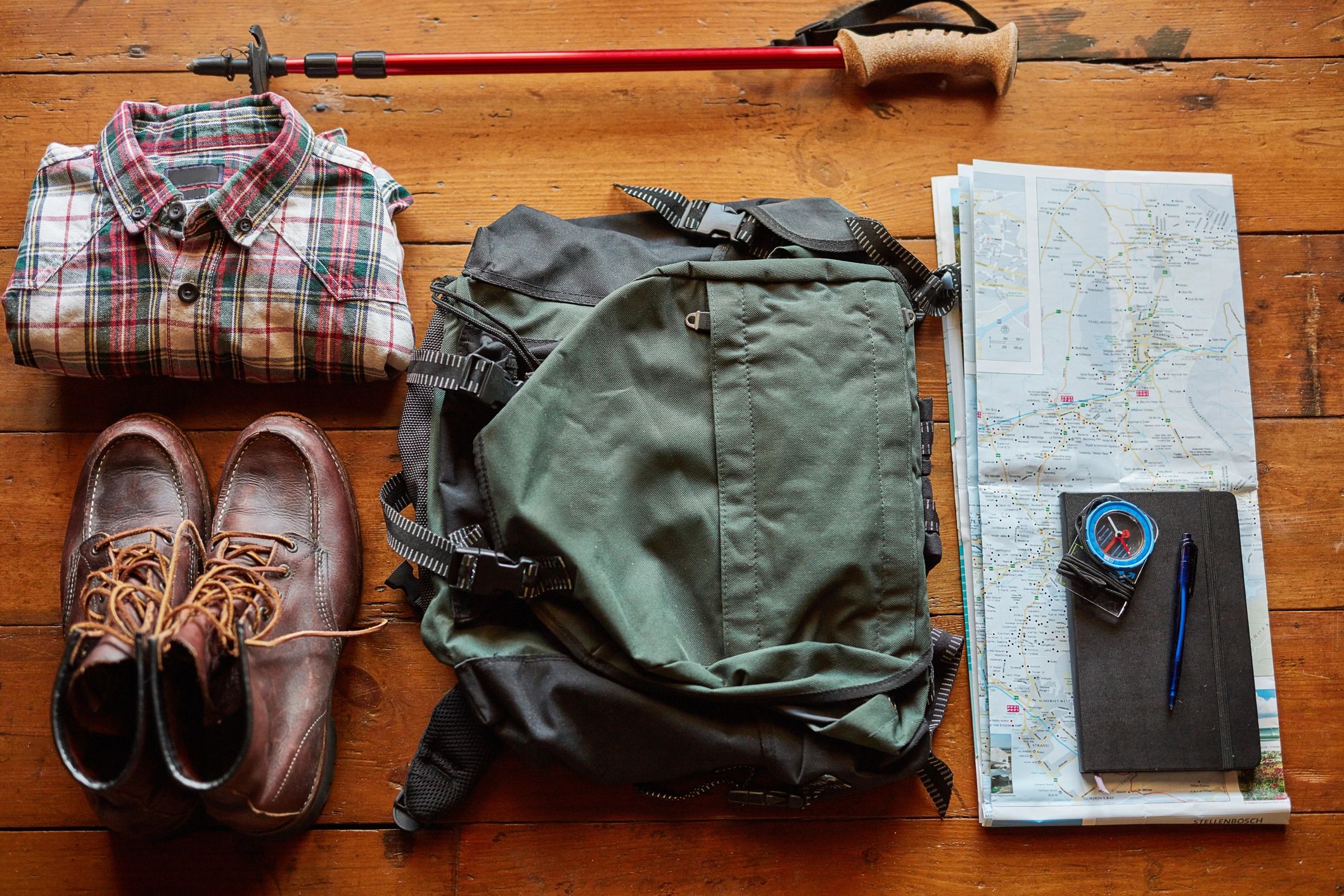 Survival gear arranged on a table